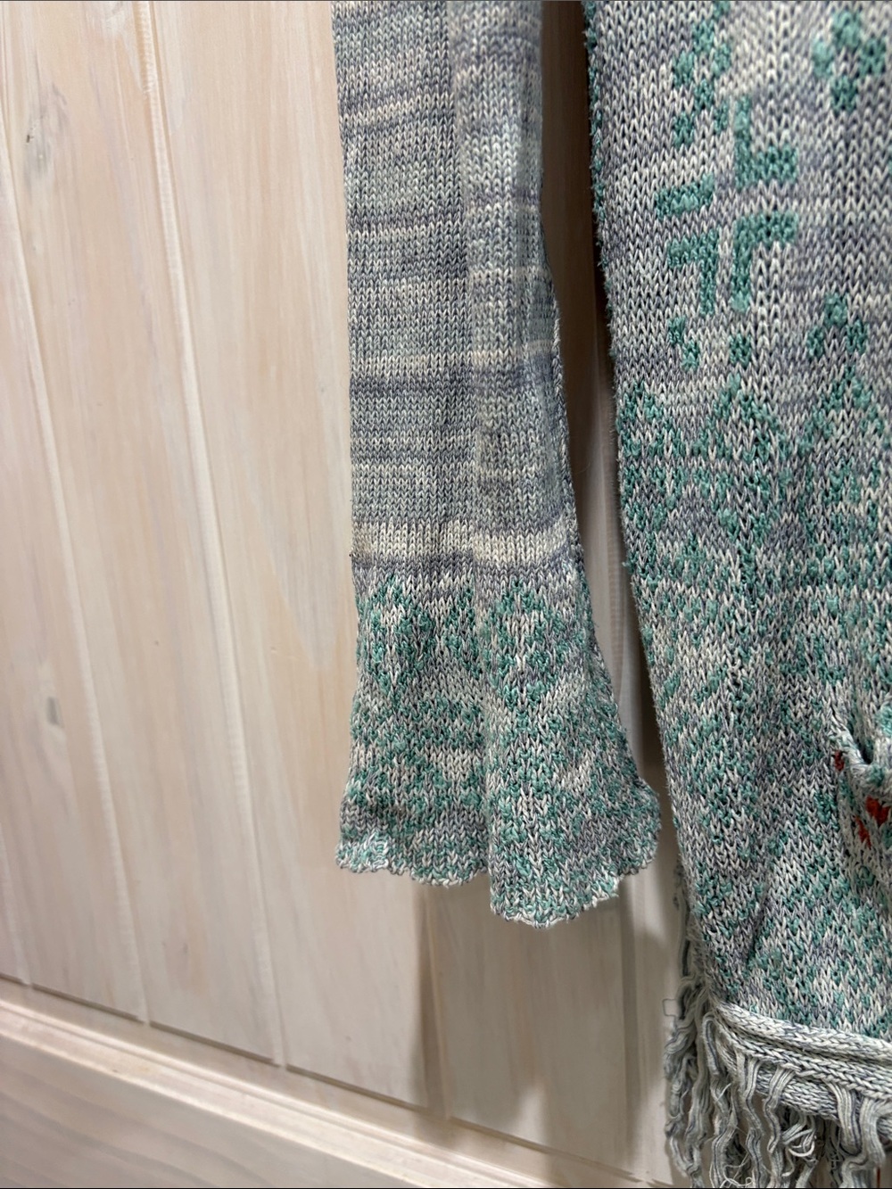 Free People Mint Green and Cream Knit Tunic with Fringe - Picture 6 of 9